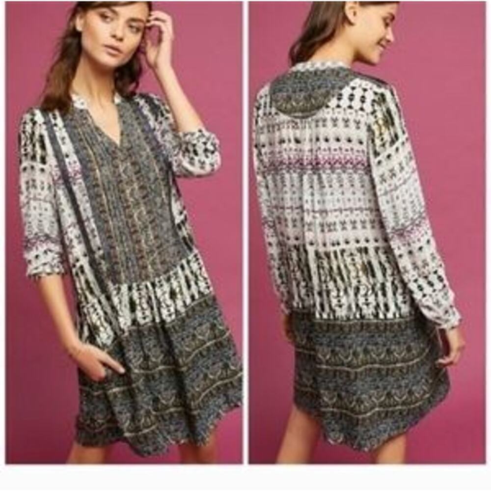 Anthropologie TINY Mollie Mixed Print Boho Tunic Mini Dress w/ Pockets (XS)